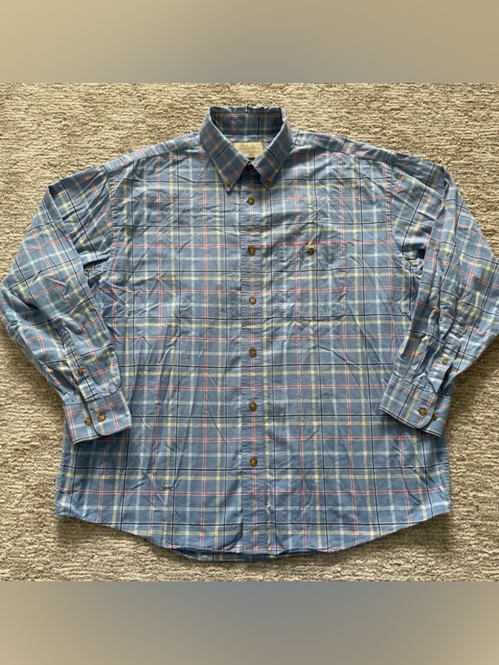 Cabela's Shirt Men XL Blue Plaid Long Sleeve Button-Down Outfitter Series Pocket